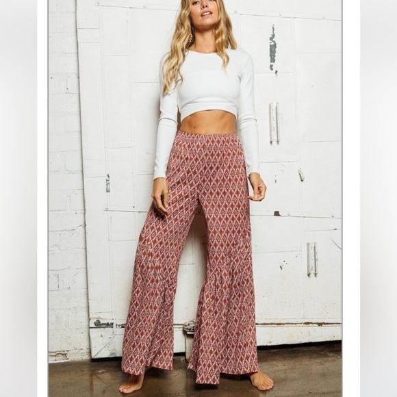 CHICBOMB Pants - BOHO DAMASK PRINT FLARE PALAZZO PANTS - HIGH WAIST